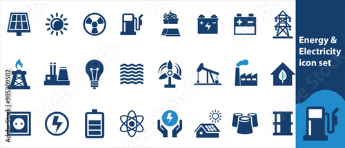 Energy and Electricity Icon Set, Electricity, Set, Power, Design, Web, Modern, Battery, Icon, Energy, Sign, Technology, Illustration,