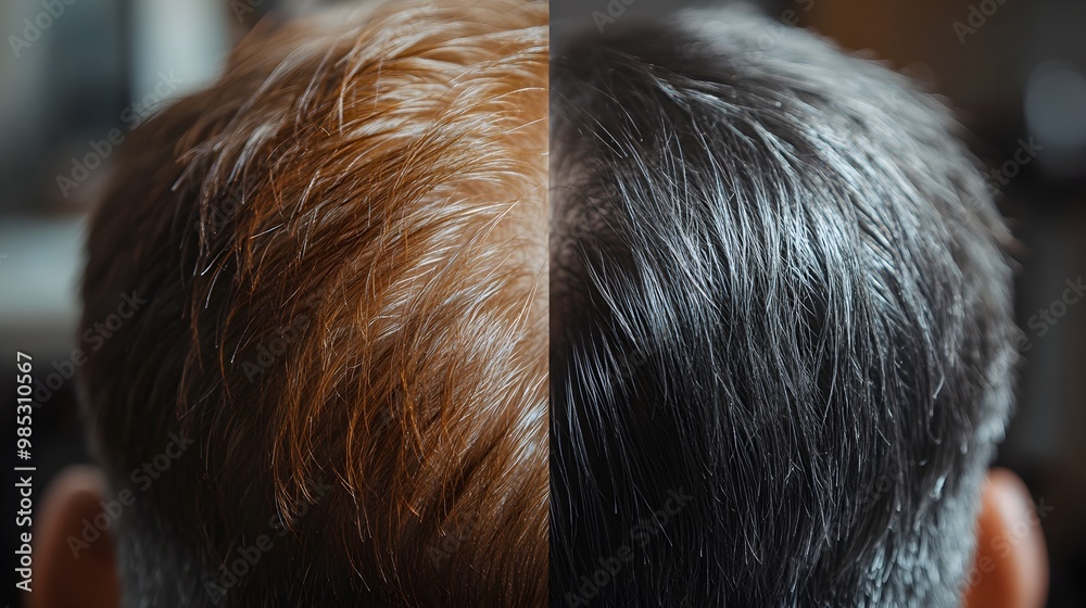 Visual blog post comparing the effectiveness of two hair restoration treatments, featuring before-and-after images of hair density improvements, Realistic Style, Bright Lighting Visual blog post comparing the effectiveness of two hair restoration treatments, featuring before-and-after images of hair density improvements, Realistic Style, Bright Lighting