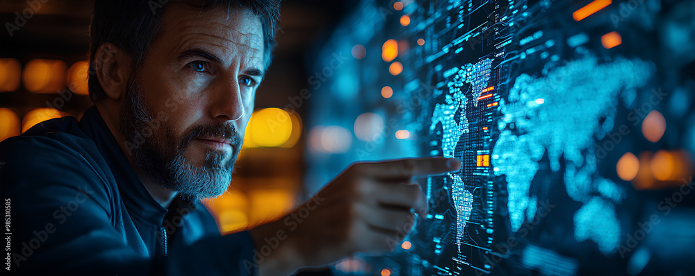 Closeup of government officials discussing economic policy over a digital map, concept of strategic economic decisions Closeup of government officials discussing economic policy over a digital map, concept of strategic economic decisions
