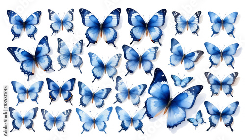 Obraz na płótnie background olated drawings illustrations blue butterflies white watercolor cute hand butterfly butterfly watercolor isolated cute holiday card art illustration many-coloured drawing hand white w salonie