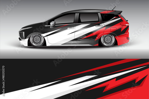 Racing car wrap design vector. Graphic abstract stripe racing background