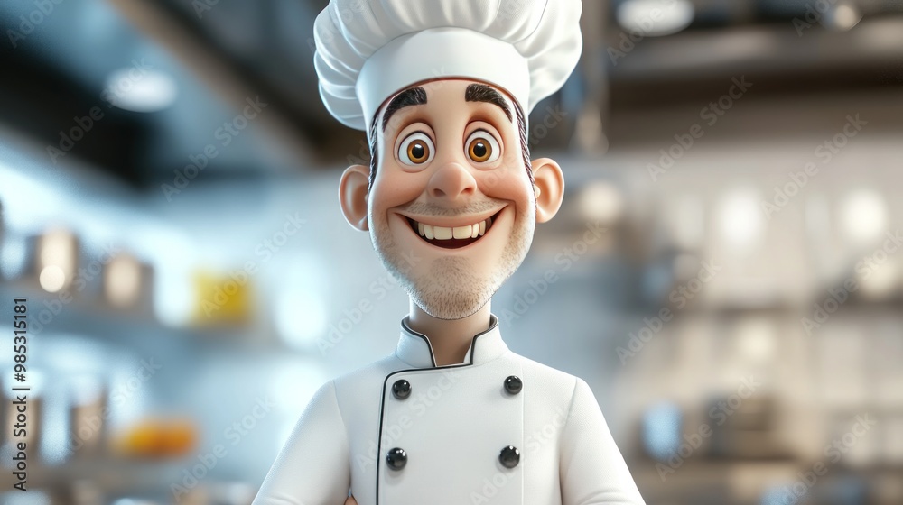 A cheerful cartoon chef in a kitchen, ready to cook and serve delicious meals. A cheerful cartoon chef in a kitchen, ready to cook and serve delicious meals.