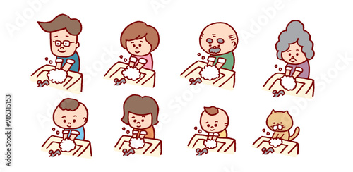 おもしろかわいい二頭身の家族のイラスト