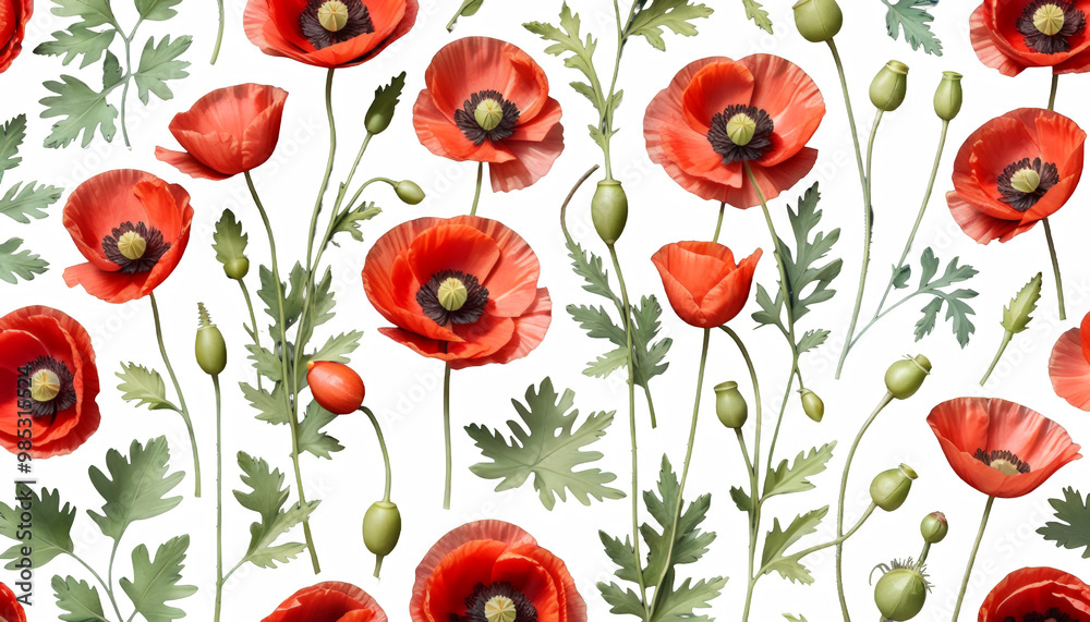 collection botanical poppy wild flowers poppies red set leaves garden twigs plants watercolor buds poppy watercolor set large twig leaf plant red flower flower composition collection bouquet twig