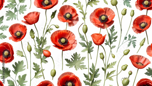 Obraz na płótnie collection botanical poppy wild flowers poppies red set leaves garden twigs plants watercolor buds poppy watercolor set large twig leaf plant red flower flower composition collection bouquet twig w salonie