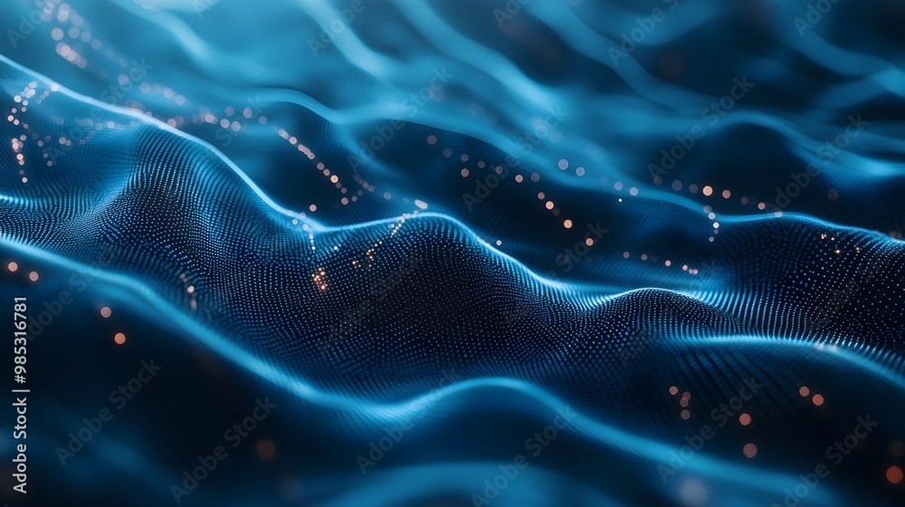 Abstract Blue Wave with Glowing Particles Abstract Blue Wave with Glowing Particles