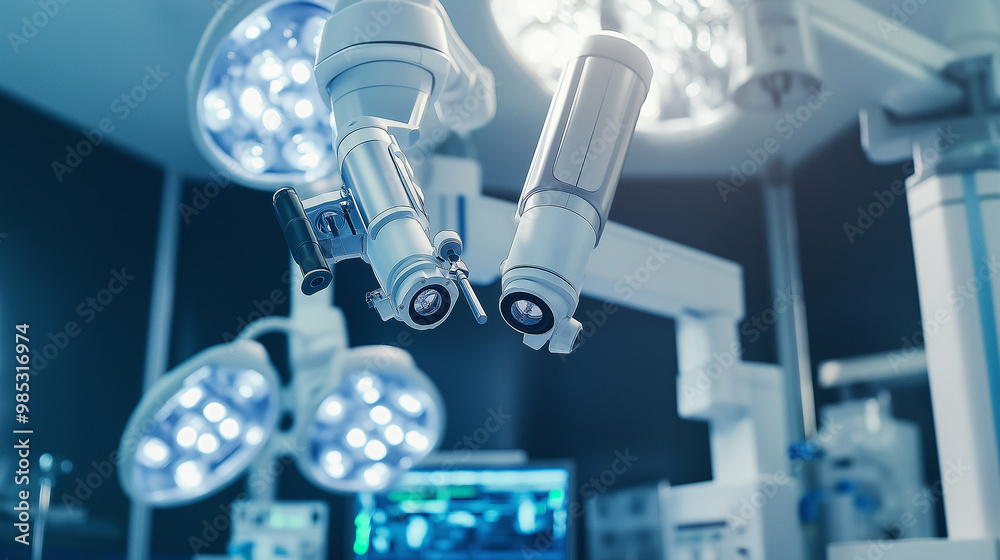 Modern robotic surgery equipment in an operating room Modern robotic surgery equipment in an operating room