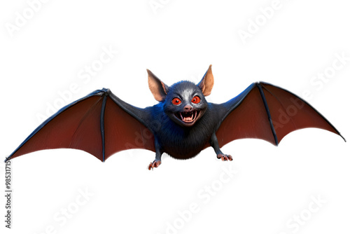 Halloween bat isolated on white cartoon bat black and red devil, Halloween bat icon ai generated photo