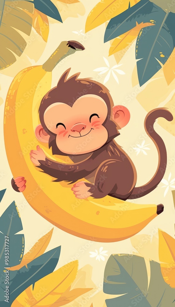 Happy Monkey Hugging Banana Happy Monkey Hugging Banana