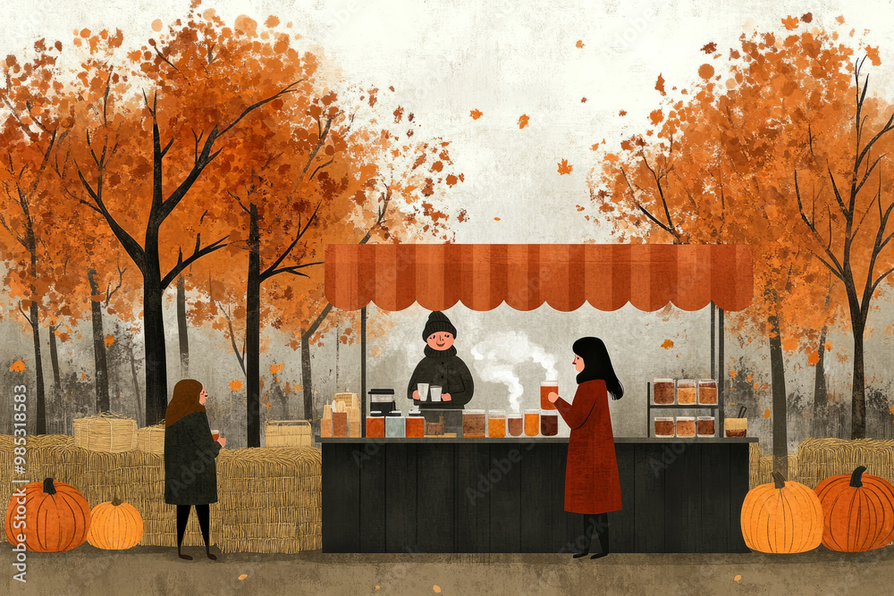 Φωτογραφία A man and woman are standing in front of a food stand with a canopy