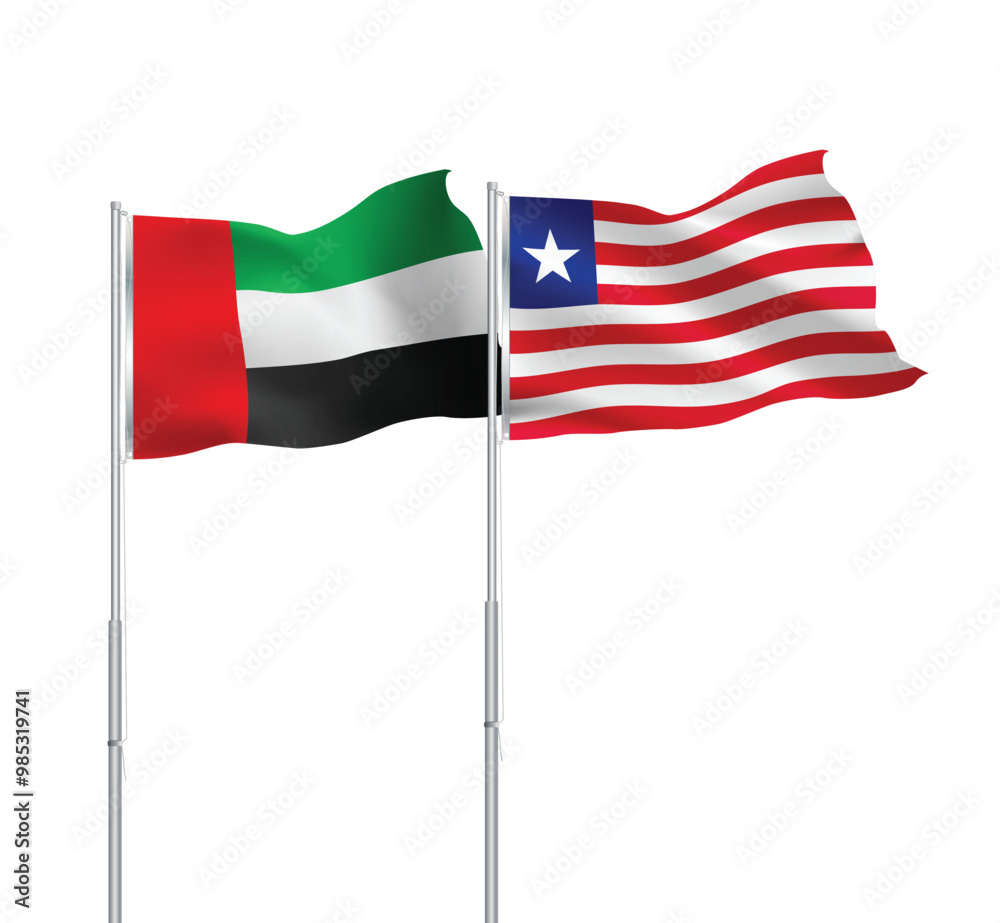Fototapeta premium UAE,Liberia flags together on pole