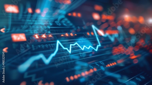 Close-up of downward-trending line graph on digital screen, symbolizing drop in earnings, financial decline visualized with charts and numbers.