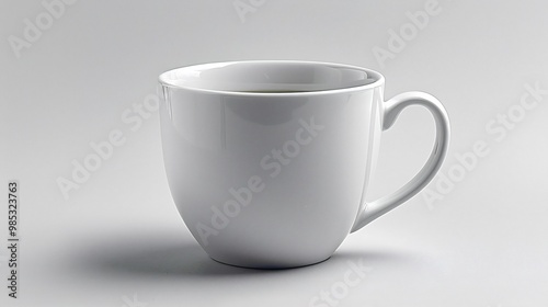 Clean white ceramic coffee mug with a modern design positioned on a bright white background focusing on simplicity and elegance