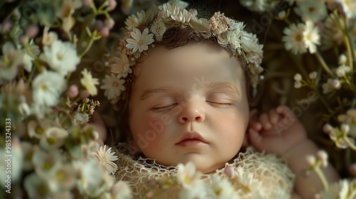 Sleeping Baby with Flower Crown - Innocence and Purity