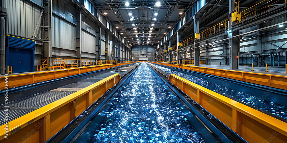 Fototapeta premium Automated Assembly Line in Factory, Robotic Technology in Industrial Production