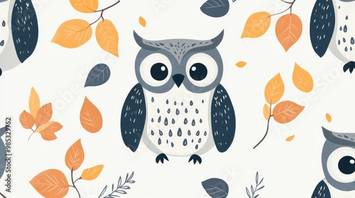 Vector illustration of an owl designed for children s wallpaper featuring a seamless repeating pattern photo