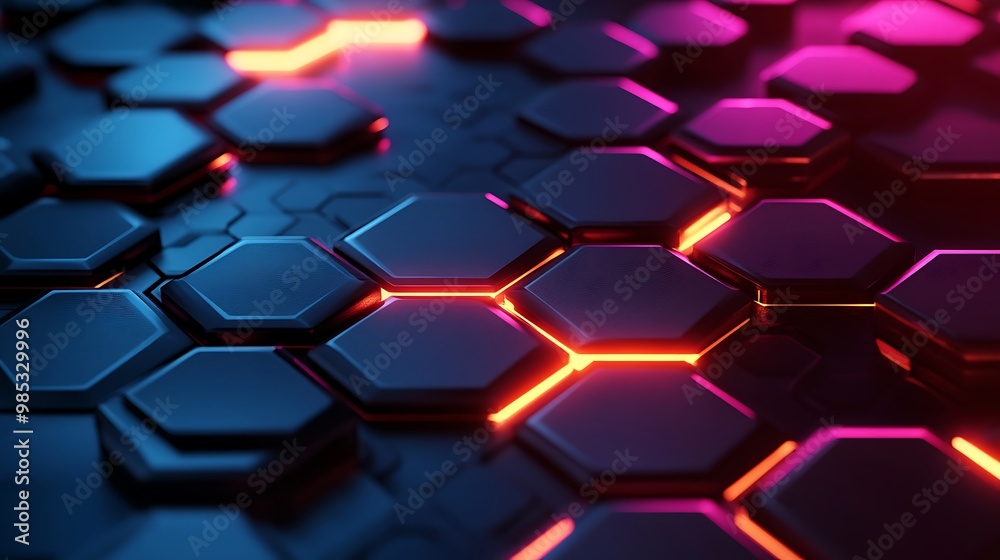 Abstract Hexagon Pattern with Neon Lights Abstract Hexagon Pattern with Neon Lights