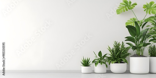 Collection of modern house plants with black pot, isolated on white or transparent background. Plants near wall in the house background. PNG file. Mockup template for artwork design