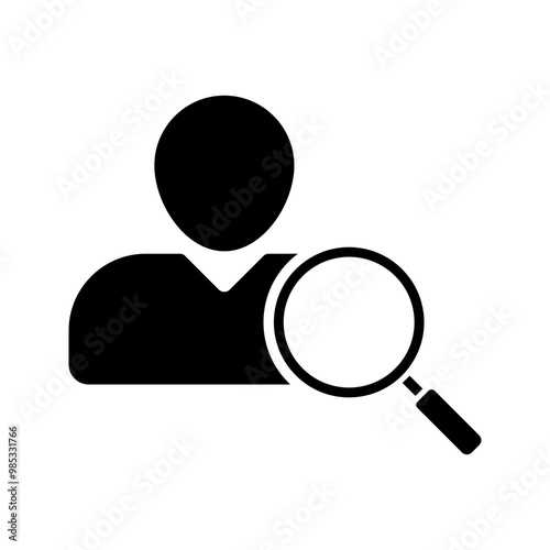 A person with magnifying glass, illustration of employee recruitment and hiring icon vector