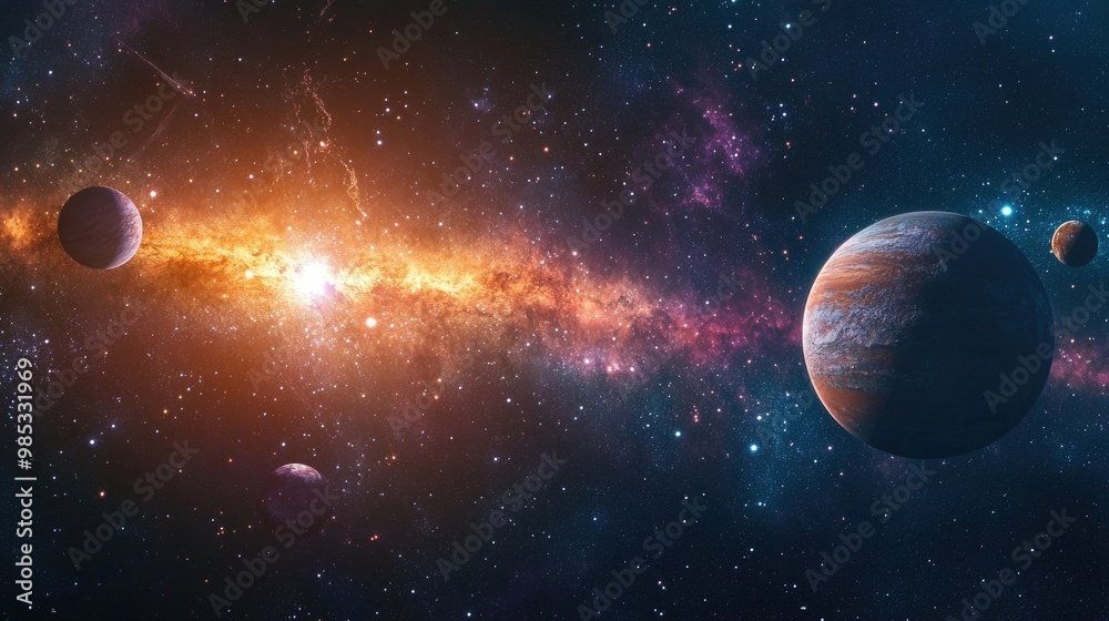 Obraz premium Enchanting galaxy featuring stars and planets Cosmic backdrop with vivid stardust and shimmering flares