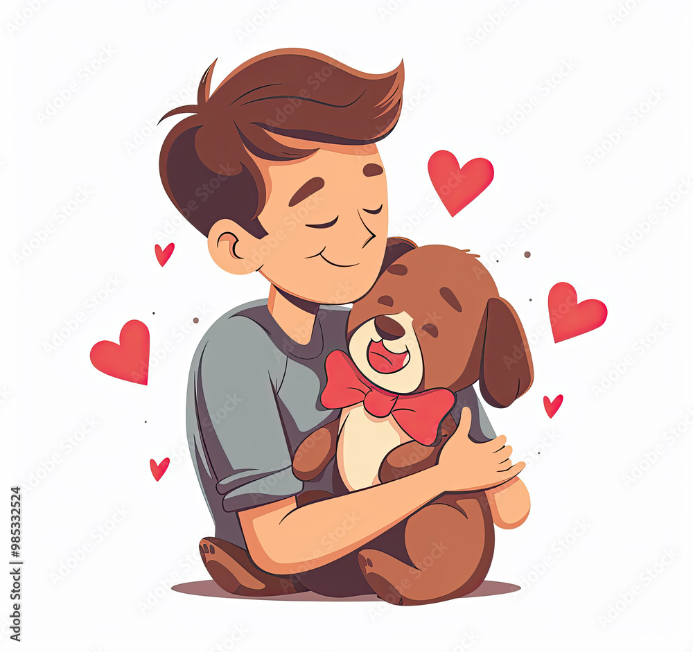 boy hugging dog, Cartoon illustration of happy little children play with domestic animals. boy hugging dog, Cartoon illustration of happy little children play with domestic animals.