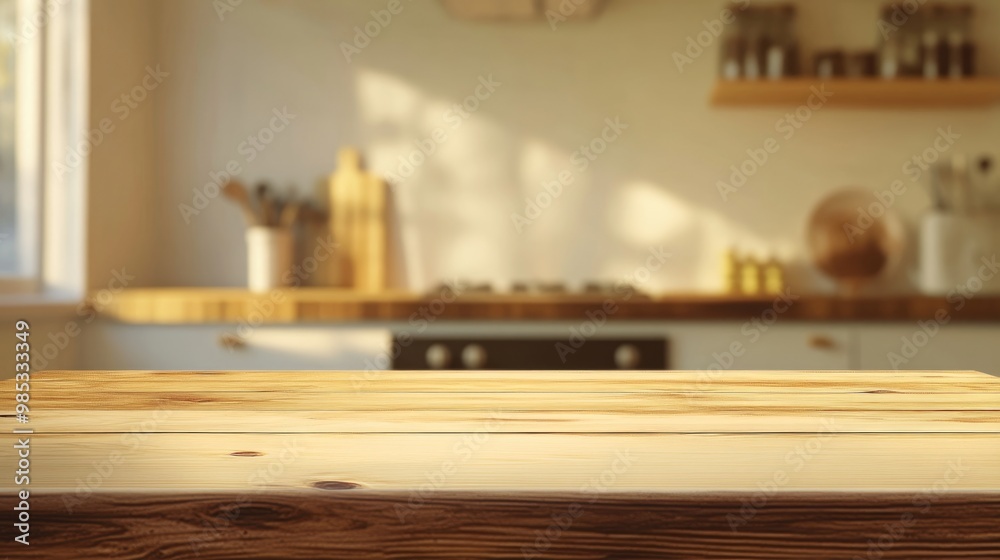 Empty Wooden Table In Brown With Blurred Kitchen Background Autumn Oil Paint Style Painterly Colors Empty Wooden Table In Brown With Blurred Kitchen Background Autumn Oil Paint Style Painterly Colors