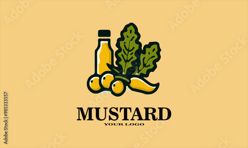 Mustard jar surrounded by fresh vegetables and greens on a yellow background, perfect for a logo or food packaging design, Make Your Own Mustard Discover the art of making, vektor and background