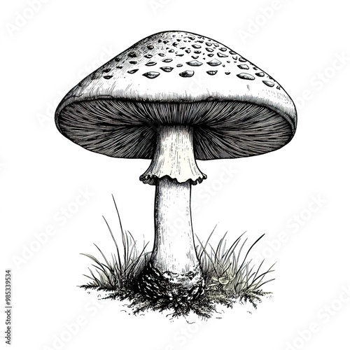 intage illustration of a mushroom, in a simple clipart style, with a vintage aesthetic