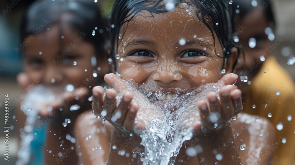Obraz premium Girl Playing with Water.
