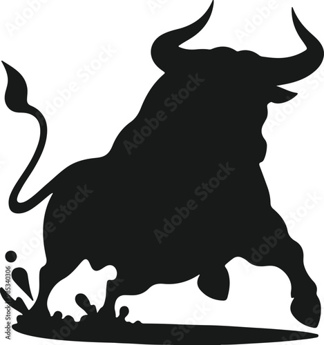 silhouette of a strong bull charging forward vector art illustration