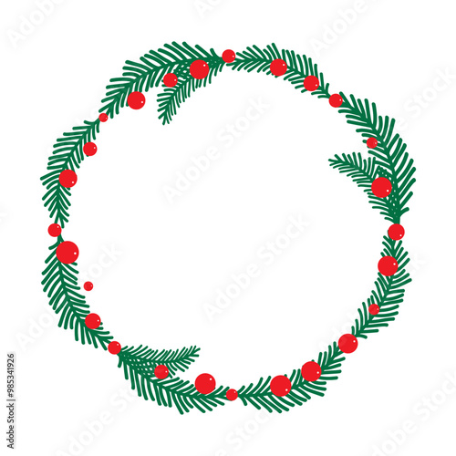 Christmas wreath with holly. Vector Christmas wreath. Christmas decor.