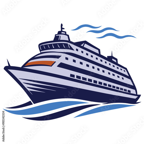 Cruise Ship silhouette vector Nautical Travel Vector Illustration