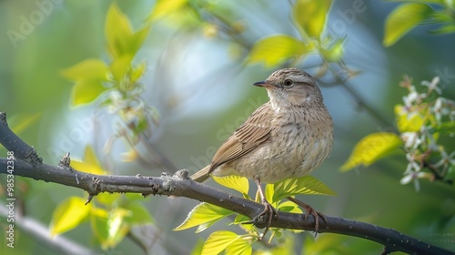 A Small Bird Perched on a Branch in a Lush Green Tree