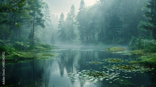 Misty Forest Lake - Tranquil Nature Scene