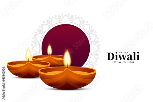Happy diwali design with diya oil lamp. Diwali holiday background. Festival of lights celebration. Vector illustration