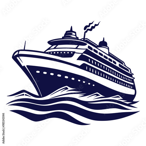 Cruise Ship silhouette vector Nautical Travel Vector Illustration