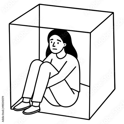 discouraged-woman-is-trapped-sitting-in-small-box-