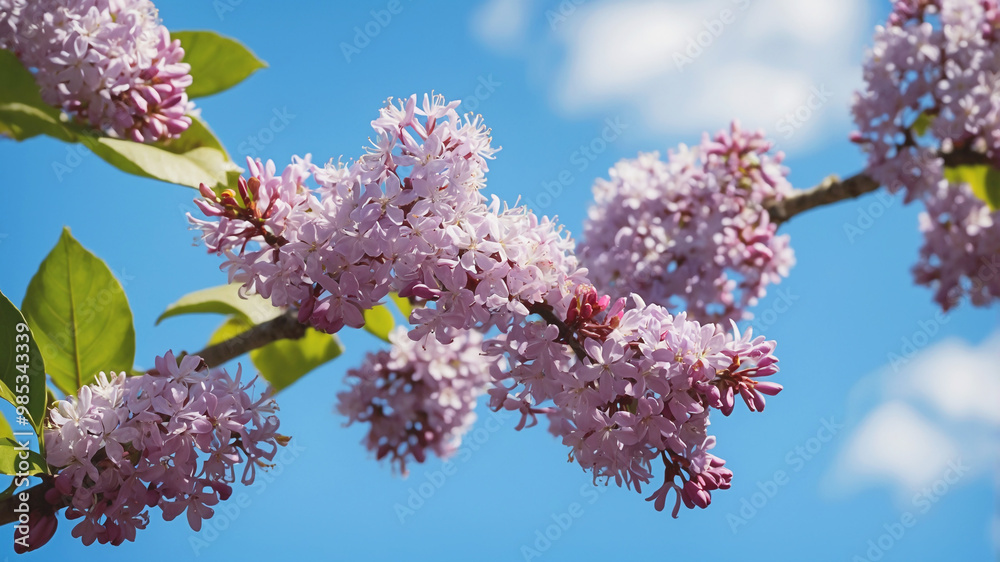 A beautiful nature abstract background featuring a bright blue sky and amazing lilac flowers in spring blossom. The essence of seasonal beauty and freshness. A beautiful nature abstract background featuring a bright blue sky and amazing lilac flowers in spring blossom. The essence of seasonal beauty and freshness.