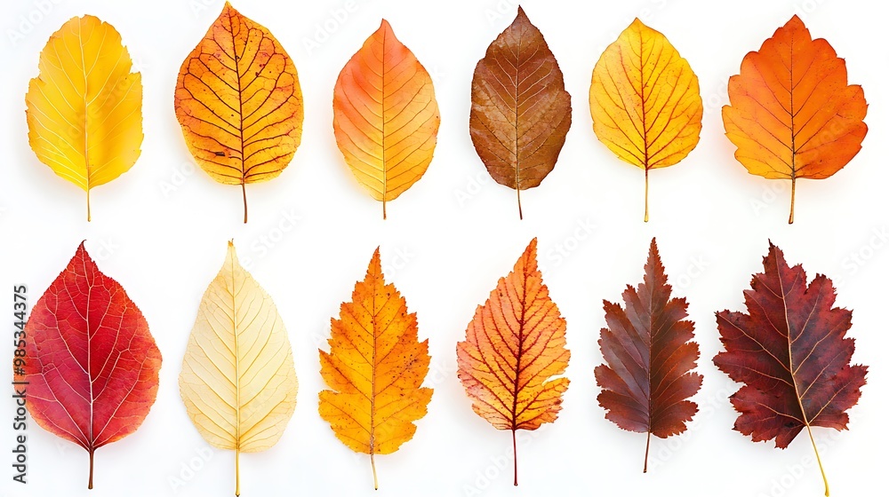 Vibrant Autumn Leaves Arranged in Gradient of Yellow, Red, and Orange Colors Vibrant Autumn Leaves Arranged in Gradient of Yellow, Red, and Orange Colors