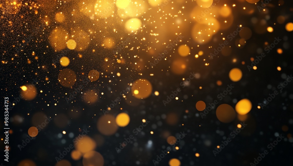 Abstract background with blurred golden lights and bokeh on a black background. Abstract background with blurred golden lights and bokeh on a black background.