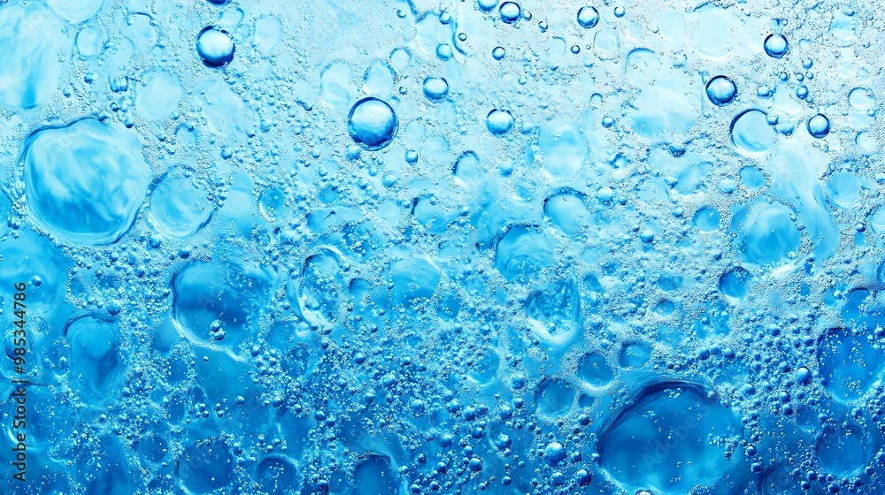 Close-up of vibrant blue bubbles on a water surface, showcasing the beauty and complexity of liquid forms and textures.