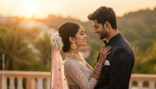 Romantic Indian Couple Embracing During Their Wedding Celebration generative ai