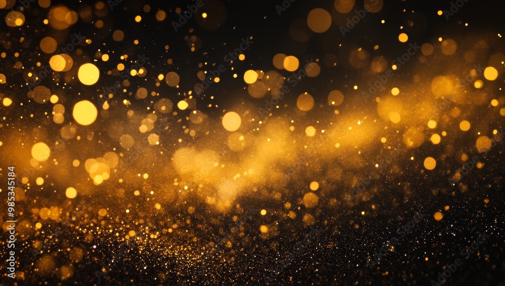 Abstract golden glitter bokeh on black background. Abstract golden glitter bokeh on black background.