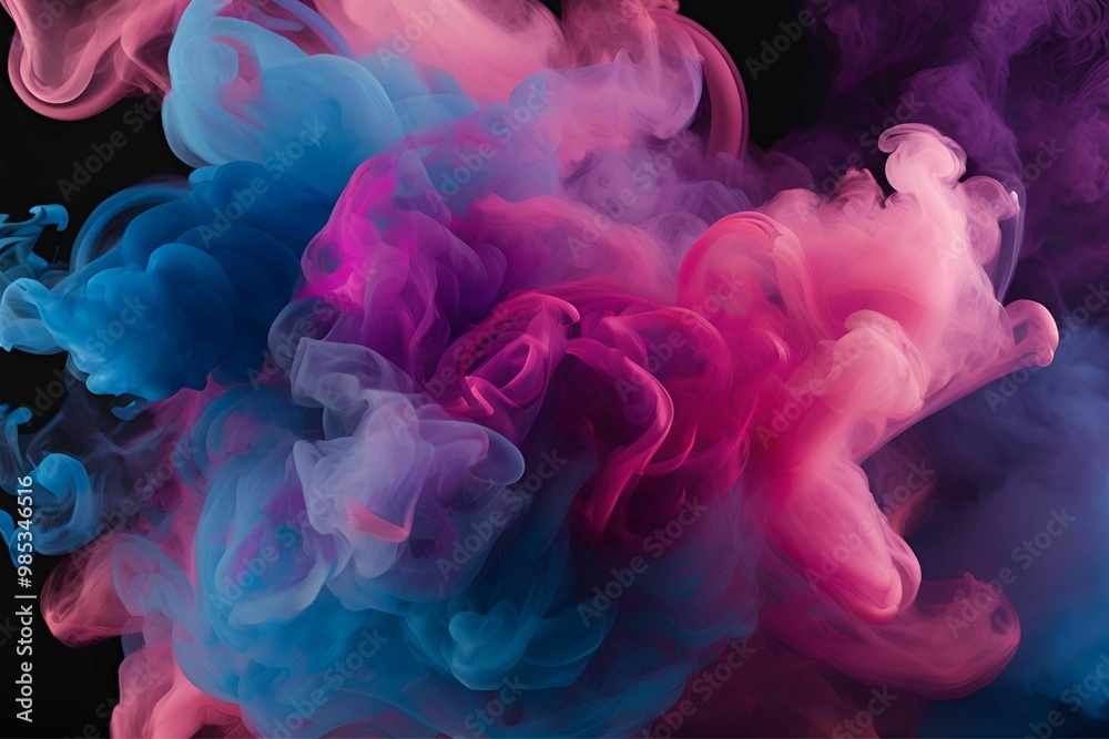 The vibrant smoke swirls in shades of blue, pink, and purple, blending together against a dark background, Generative AI The vibrant smoke swirls in shades of blue, pink, and purple, blending together against a dark background, Generative AI