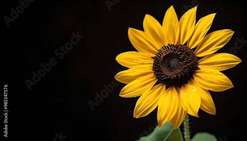 Radiant yellow sunflower against a striking black backdrop