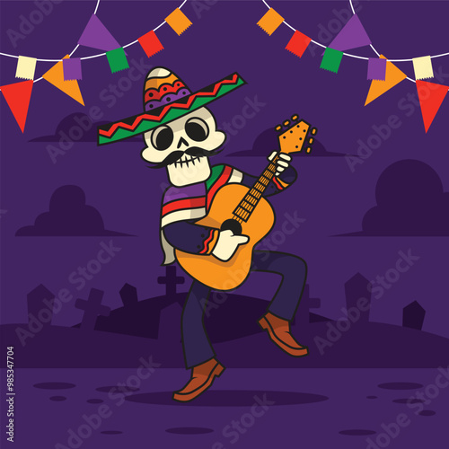 Los muertos skull charcters flat illustrations vecrtor photo