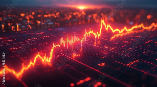 Wallpaper Mural Red glowing graph with a cityscape in the background. Torontodigital.ca