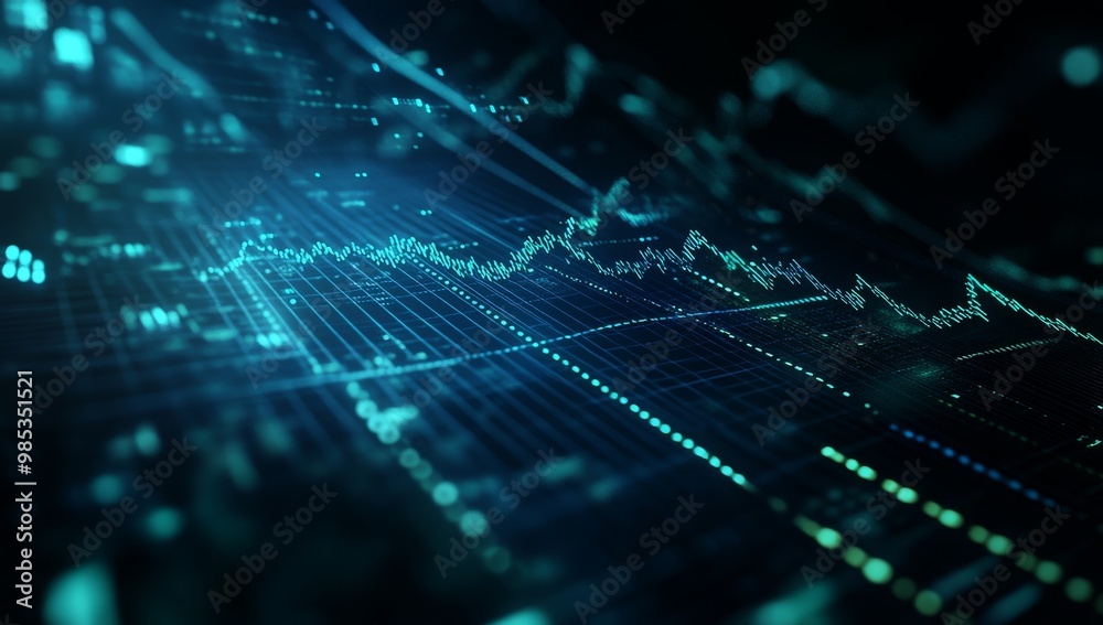 Obraz premium Abstract digital data visualization with a blue and green color scheme.
