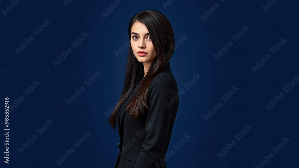 Portrait of a Businesswoman, a Confident Businesswoman in Professional Attire on a Dark Background Portrait of a Businesswoman, a Confident Businesswoman in Professional Attire on a Dark Background