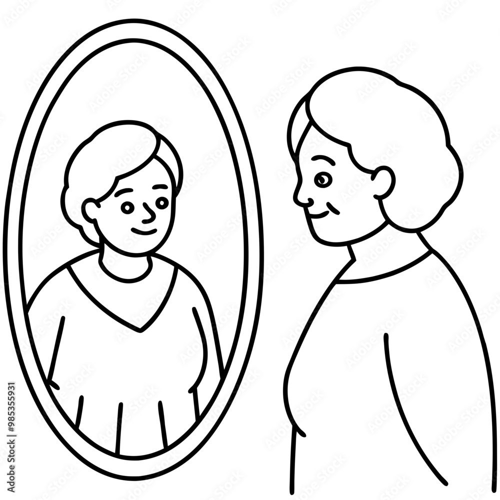 elderly-woman-sees-herself-from-past-in-reflection elderly-woman-sees-herself-from-past-in-reflection